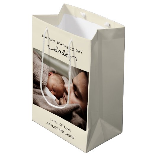 カスタム父の日かわいいミニマル写真集 ミディアムペーパーバッグ (正面アングル)