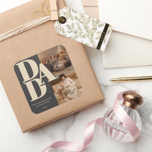 カスタム父の日フォトコラージュ | パパ文字 –  スクエアシール (ギフト)