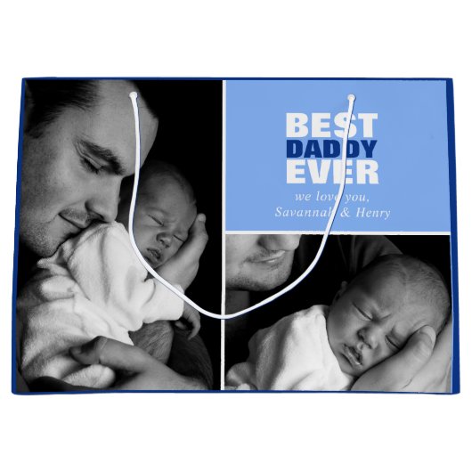 カスタム父の日フォトダディ最高のーエバー ラージペーパーバッグ (正面)