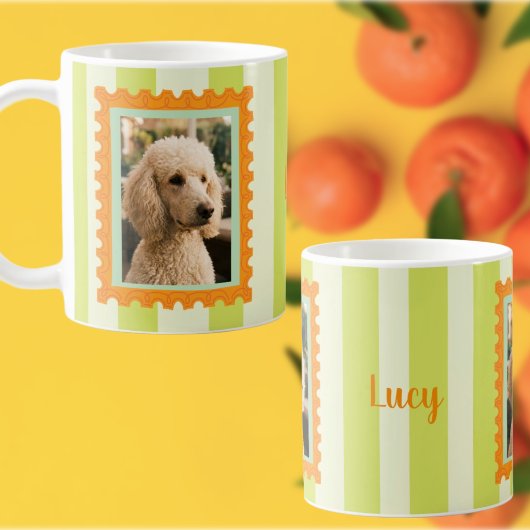 カスタム犬の写真と名前のレトロな郵便スタンプ コーヒーマグカップ