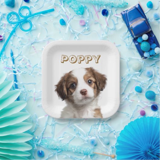 カスタム犬の写真と名前の紙プレート ペーパープレート (パーティー)