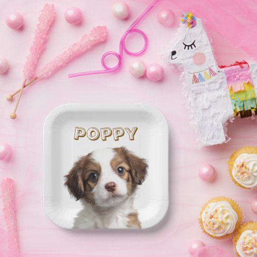 カスタム犬の写真と名前の紙プレート ペーパープレート (パーティー)