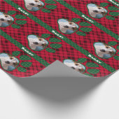 カスタム犬の写真と名前、緑のバッファローペットポーウ ラッピングペーパー (角)