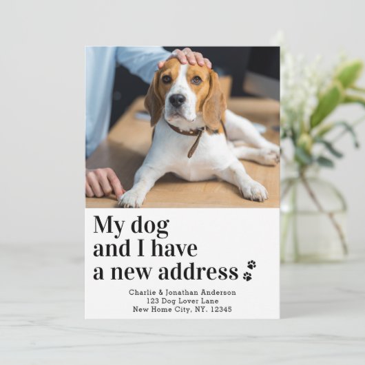 カスタム犬の写真の新しいアドレス移動したペット移動 案内状 (スタンド正面)