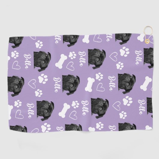 カスタム犬の写真ペットラバーパープルインスタグラム ゴルフタオル (横)