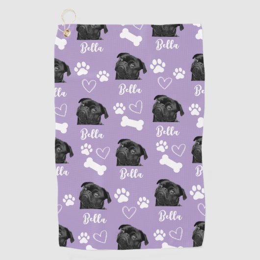 カスタム犬の写真ペットラバーパープルインスタグラム ゴルフタオル (正面)