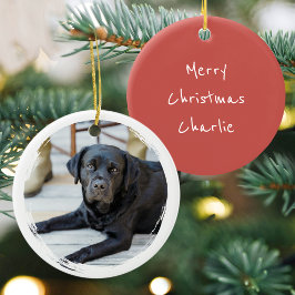 カスタム犬の写真入りレッドのナチュラルなクリスマス セラミックオーナメント