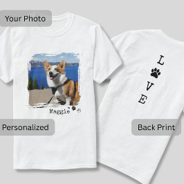 カスタム犬の写真 フロント&LOVEバックプリントTシャツ Tシャツ