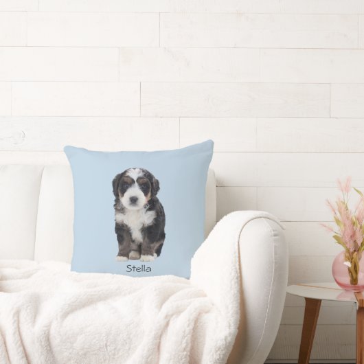 カスタム犬の写真 – Powder Blue with Pet Name - クッション (ソファ)