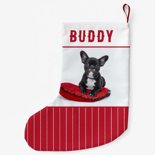 カスタム犬の名前と写真パーソナライズされた スモールクリスマスストッキング (裏面)