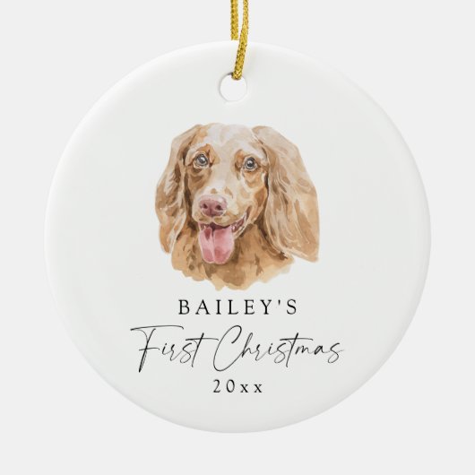 カスタム犬の名前ダッシュント私の初めてのクリスマス セラミックオーナメント (正面)