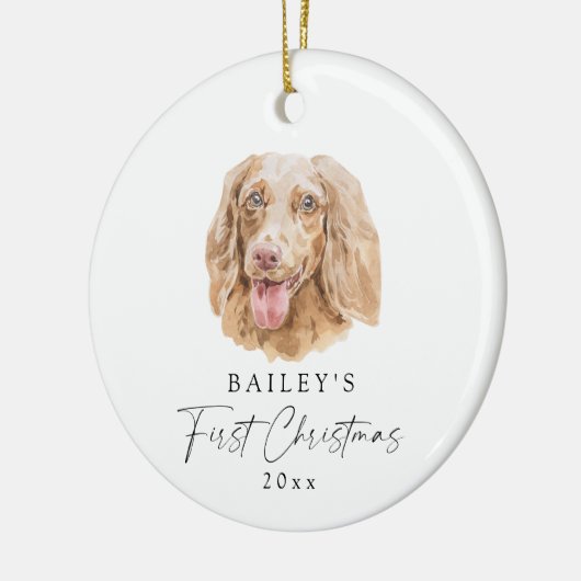 カスタム犬の名前ダッシュント私の初めてのクリスマス セラミックオーナメント (左)
