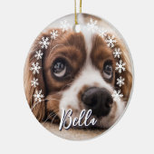 カスタム犬の名前フォトスノーフレークスクリスマス セラミックオーナメント (左)