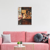 カスタム犬の名前フランスのベーカリーポメラニア犬犬 キャンバスプリント (インサイチュ (リビング))