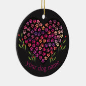 カスタム犬の名前、犬の足のハート葉 セラミックオーナメント (右)