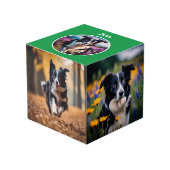 カスタム犬の恋人ギフト緑の名前の写数々の真 フォトキューブ (正面アングル)