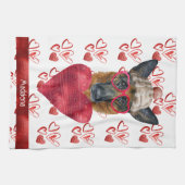 カスタム犬の恋人バレンタインギフトジャーマンシェパード キッチンタオル (横)