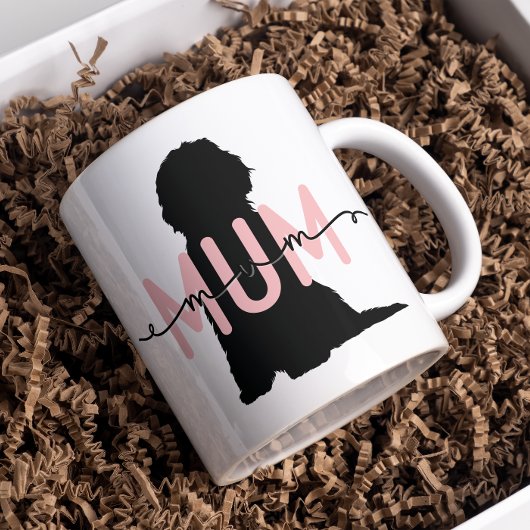 カスタム犬の母、ピンクと黒のドードル恋人 コーヒーマグカップ