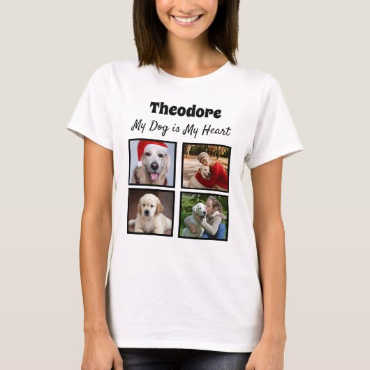 カスタム犬コラージュ – 4枚の写真Tシャツ Tシャツ (正面)