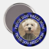 カスタム犬ママパパフォトフレームブルー&ブラックプレイド マグネット (正面/裏面)