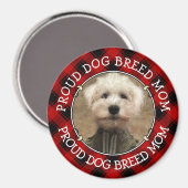 カスタム犬ママパパフォトフレームレッド&ブラックプレイド マグネット (正面/裏面)