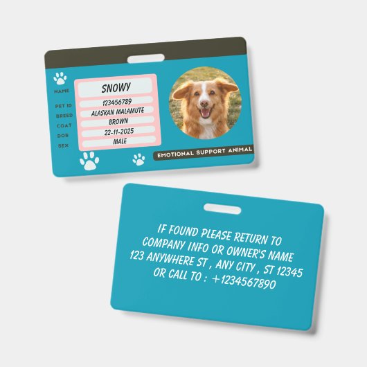 カスタム犬写真ペットIDカードバッジ バッジ (正面&裏面)