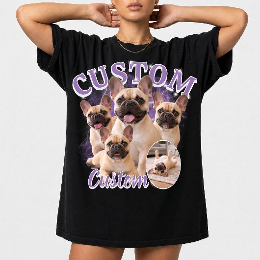 カスタム犬海賊版フォトコラージュ、ヴィンテージ動物 Tシャツ