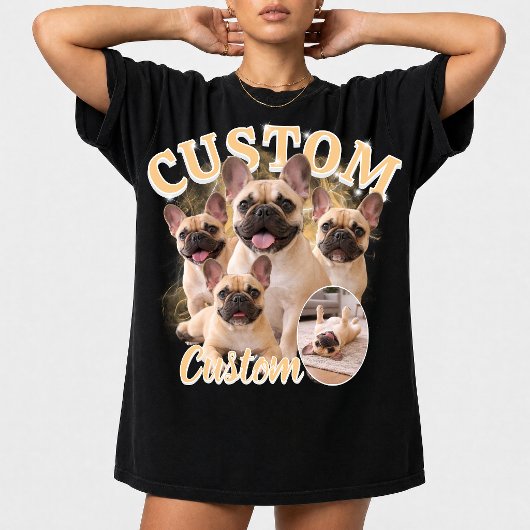 カスタム犬海賊版フォトコラージュ、ヴィンテージ動物 Tシャツ