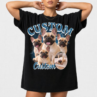 カスタム犬海賊版フォトコラージュ、ヴィンテージ動物 Tシャツ