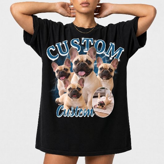 カスタム犬海賊版フォトコラージュ、ヴィンテージ動物 Tシャツ