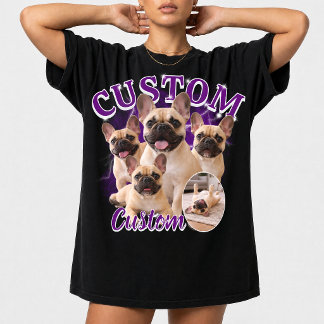 カスタム犬海賊版フォトコラージュ、ヴィンテージ動物 Tシャツ