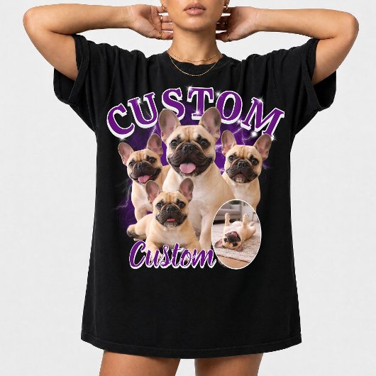 カスタム犬海賊版フォトコラージュ、ヴィンテージ動物 Tシャツ