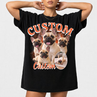 カスタム犬海賊版フォトコラージュ、ヴィンテージ動物 Tシャツ
