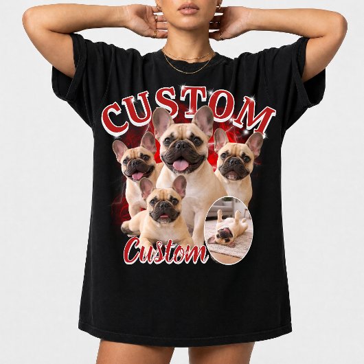 カスタム犬海賊版フォトコラージュ、ヴィンテージ90年代ペット Tシャツ