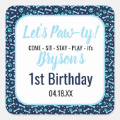 カスタム犬誕生日ブルーポープリントパピーペット スクエアシール (正面)