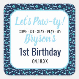 カスタム犬誕生日ブルーポープリントパピーペット スクエアシール