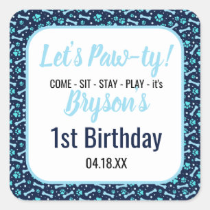 カスタム犬誕生日ブルーポープリントパピーペット スクエアシール
