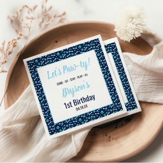 カスタム犬誕生日ブルーポープリントパピーペット スタンダードカクテルナプキン