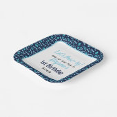 カスタム犬誕生日ブルーポープリントパピーペット ペーパープレート (傾斜あり)