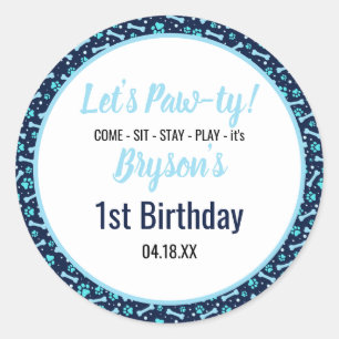 カスタム犬誕生日ブルーポープリントパピーペット ラウンドシール