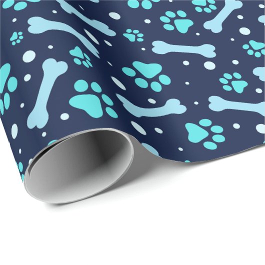 カスタム犬誕生日ブルーポープリントパピーペット ラッピングペーパー (ロールコーナー)