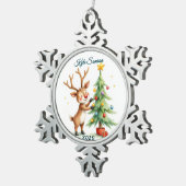 カスタム独身のトナカイとクリスマスツリー スノーフレークピューターオーナメント (右)