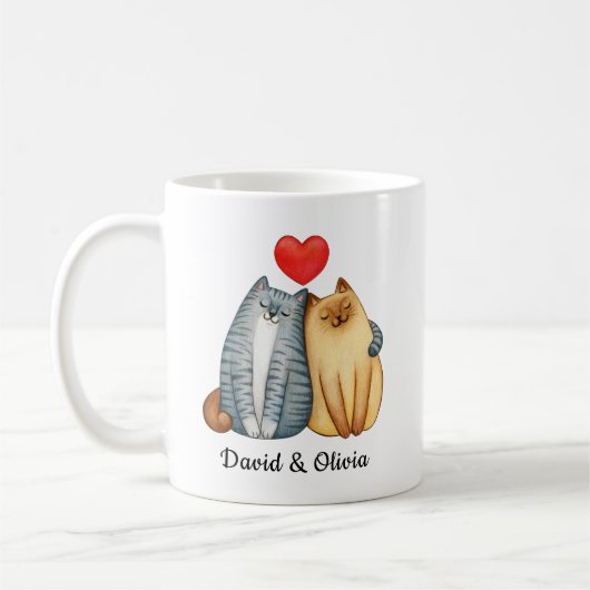 カスタム猫の名前パーソナライズされた コーヒーマグカップ (左)
