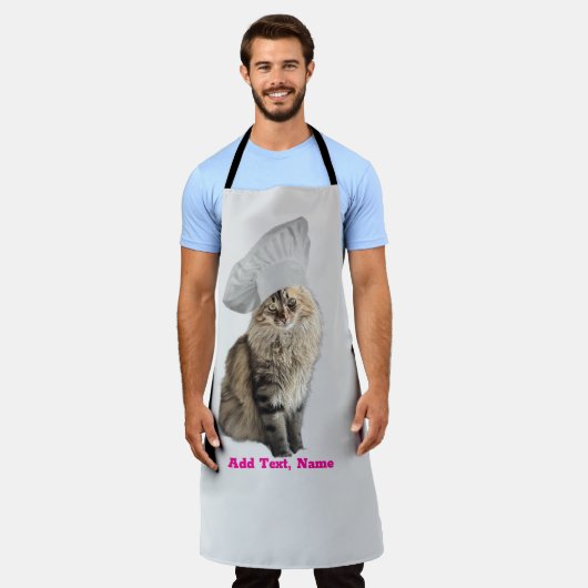カスタム猫エプロンパーソナライズされた – 写真と名前 エプロン (着用した状態)