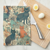 カスタム猫パターン キッチンタオル (四つ折り)