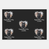 カスタム猫フォトポープリントペット誕生日ブラック ラッピングペーパーシート (正面)