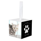 カスタム猫フォトメモリアルペットクリスマス キューブオーナメント (正面アングル)