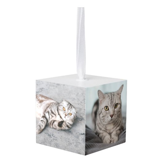 カスタム猫フォトメモリアルペットクリスマス キューブオーナメント (裏面アングル)