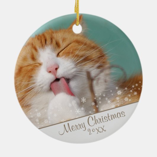 カスタム猫ペットフォトクリスマスホリデーキープサケ セラミックオーナメント (裏面)