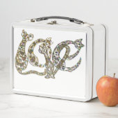 カスタム猫モノグラムフォントメタリックパールアワビ メタルランチボックス (インサイチュ)